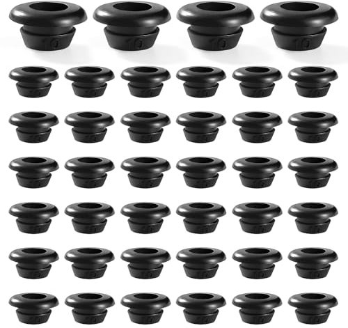 YIXISI 40 PCS Diameter 8 * 10 mm Rubber Grommets, Conductor Gasket Ring Grommets, Black Rubber Hole Plugs Electrical Wire Gaskets, for Protecting Wires, Cables and Plugs