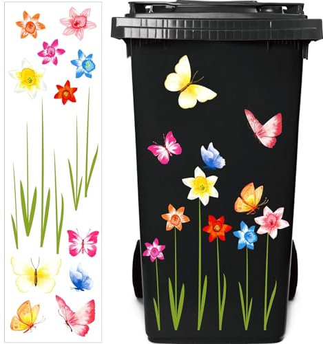 Wheelie Bin Flower Stickers Bin Decorative Sticker Dustbin Flower Stickers Decal for Bins, Fridge and Household Decorations (Colorful)