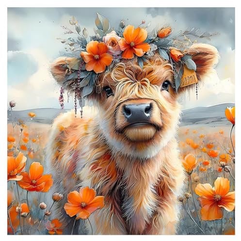 Gutluz Diamond Painting Kinder Tiere Kuh ab 8 Jahre - Diamant Painting Bilder - Erwachsene Kuh Diamond Art Kits Bastelset 30x30cm