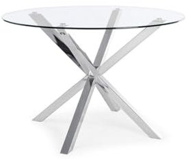 S & S Saldos y Stocks Mesa Redonda de Cristal Templado Aurora 120cm. Comedor o Cocina, Gris