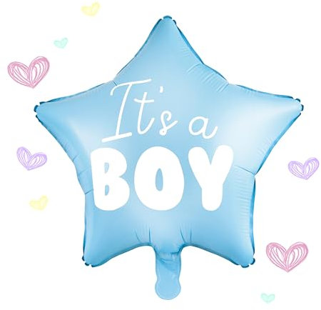 Folienballon It`s a BOY| für Helium oder Luft | Gender Reveal Babyshower Babyparty Dekoration Luftballon Junge Hellblau Weiß Luftballon Deko Stern| WIEDERVERWENDBAR