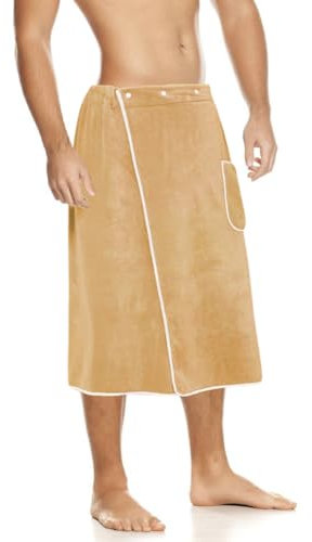 Umllpet 100% Baumwolle Saunakilt für Herren, Sauna Handtuch, Saunakilt Herren mit 4-Fach Verstellbaren Knopfverschluss, für Fitnessstudio, Dusche, Sauna, Spa und Strand, Durchschnittliche Größe(Khaki)