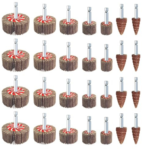 AUPREX 28 Pcs Flap Wheel Sander Set, 60/80/120/240 Grits Sanding Wheel for Drill,1/4 Inch Hex Shank Die Grinder Accessories, Drill Sanding Attachment of 7 Sizes
