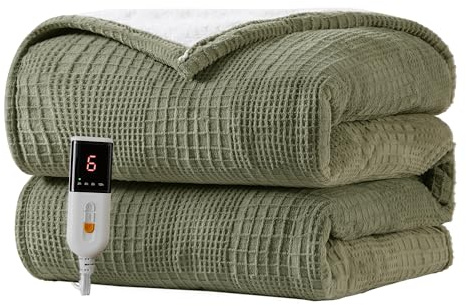 Texciting Electric Blanket Heated Throw 130X180cm-Heated Blanket With 9 Heat Settings-10 Hours Auto off CE Certified Machine Washable (Gray Green)