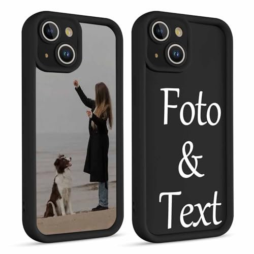 Xylota Personalisierte Handyhülle für iPhone 15 6,1'', Personalisiert Hülle mit Selbst Gestalten Eigenem Bild Text Foto Schutzhülle, Individuelle Design Stoßfest Silikon Case für iPhone 15,Schwarz