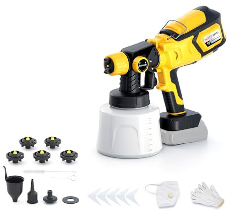 Sistema a spruzzo di colore, pistola a spruzzo a batteria con connettori di pulizia e soffiaggio, compatibile con batterie Makita (20 V, consegna senza batteria), 5 ugelli, 1000 ml/min, contenitore di