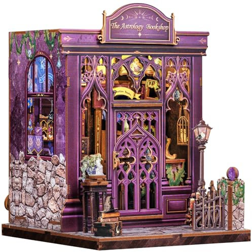 Fsolis Book Nook Kit con Luci LED – Casetta Miniature 3D Decorazione Libreria in Legno, Regalo Originale per Appassionati(The Astrology Bookshop)