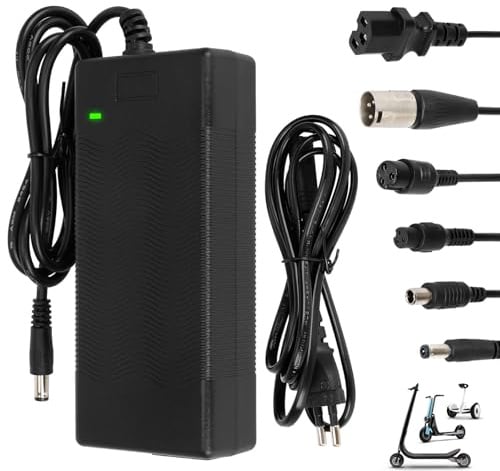 Tumacado 42V 2A Ladegeräte für Scooter，E Scooter Ladegeräte，Hoverboard Ladekabel，36V Elektroroller Universal Lithium Batterie Ladegerät mit 6 Anschlüssen，Schnellladegerät für Elektrofahrräder