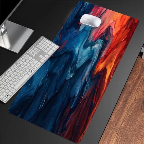 Alfombrilla de Ratón XXL Mouse Pad Gaming 600x400x2mm Alfombrilla para Ratón Grande Protector Escritorio Antideslizante Lavable para Juegos y Oficina (Líquido Azul Rojo)
