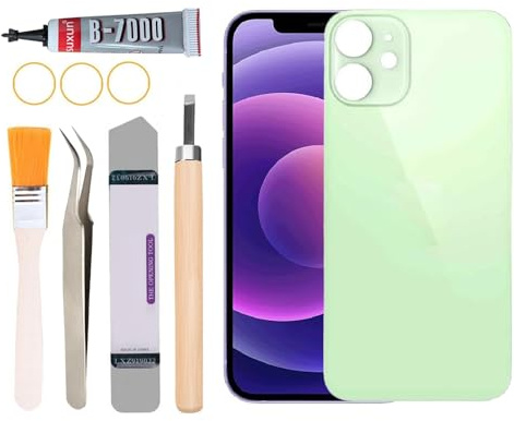 Yuntunele Back Glass Replacement for iPhone 12 Mini All Carriers with Professional Repair Tool Kit (Green)