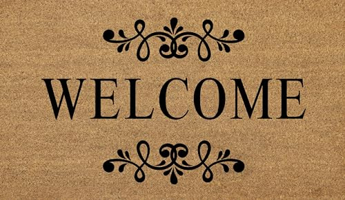 COCONIQ Coir Door Mats 43x76 cm, Non-Slip Sturdy, PVC Backed Heavy Duty, Easy to Clean, Ideal for Door Entrance, Patio, Porch, Backyard, Garages, Welcome Floral Border
