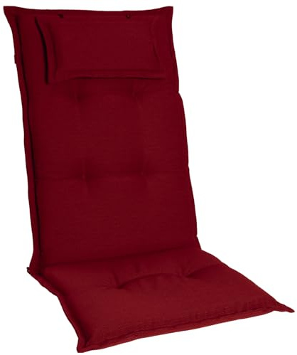 Homeoutfit24 Gartenstuhlauflagen Hochlehner – 4er Set – Komfort-Polster 6,5 cm – Kopfstütze integriert – Oeko-TEX Zertifiziert – pflegeleicht – Rot – Made in EU