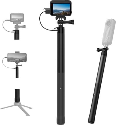 Prolunga per selfie stick/ricaricabile/monopiede con maniglia di ricarica | 5000 mAh Power Bank Maniglia di ricarica per GoPro, Insta360, fotocamere DJI, iPhone e smartphone Android (senza supporto