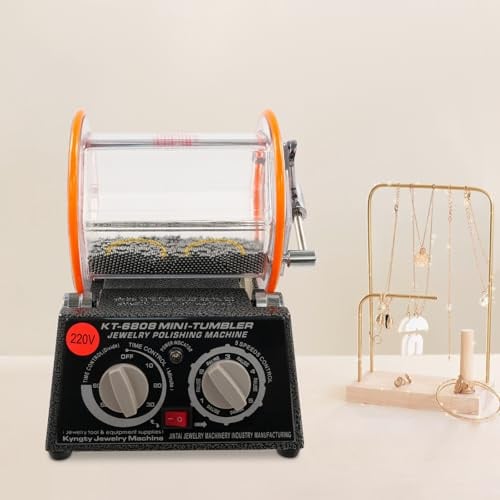 Fridgestea Jewelry Polisher Machine with Polishing Bead, Stone Tumbler Polisher Machine 220V/60W with 3000RPM, Rotary Tumbler with Timer for Coins/Jewelry/Rock/Stone