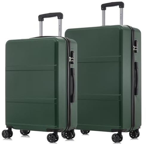 YONSLY Trolley Reisekoffer Suitcase Set, Rollkoffer Handgepäck, Kofferset, Gepäckset Hartschalenreisekoffer mit 4 Rollen 360°, Zahlenschloss, Weicher Gummigriff (2er Set, L&XL, Dunkelgrün)