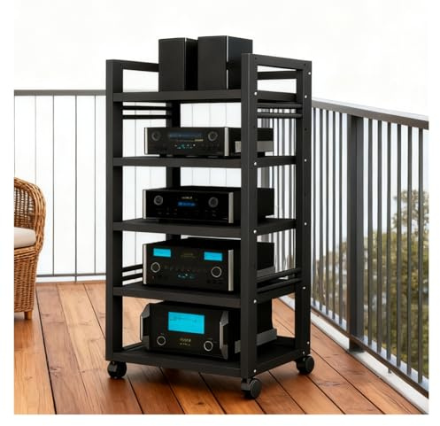 Audio HiFi Regal Rack 55 x 40 x 100 cm AV-Medienständer, Phono-Rack, moderner Plattenspielerständer und TV-Möbel, robuster AV-Komponentenschrank mit Metallrahmen for Heim-/Tonstudios(Schwarz)