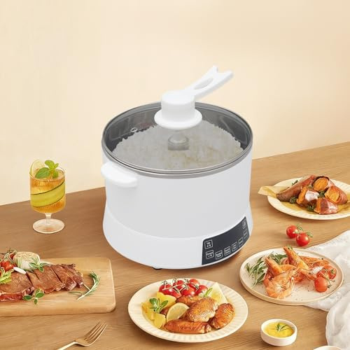 Mini Reiskocher Klein Edelstahl Rice Cooker, Low Carb Kocher mit Dampfgarer, Antihaftbeschichtung, automatische Warmhaltefunktion, Anti-Trockenbrenner-Funktion für 1 bis 3 Personen (Weiß, 4L)