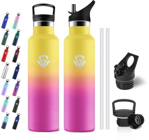 JAPORIA Borraccia Termica 750ml, Borraccia con Cannuccia, Isolamento Sottovuoto a Doppia Parete, Bottiglia Acqua senza BPA per Scuole, Viaggio, Uffici