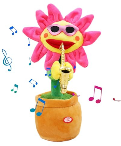 Juguete de Girasol – Decoración de Maceta de Peluche Suave, con saxofón Que Habla Luminosa, Peluche Suave, Regalo de Fiesta, 200 Canciones, Mu