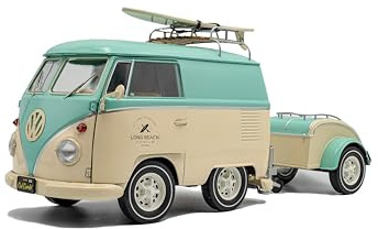 Solido Kool Kombi 2024 – Retro-Mini-Bus, Dachträger mit Surfboard, zweifarbige Lackierung, V-Front, Diecast Modellauto, Mintgrün/Weiß, 1:18