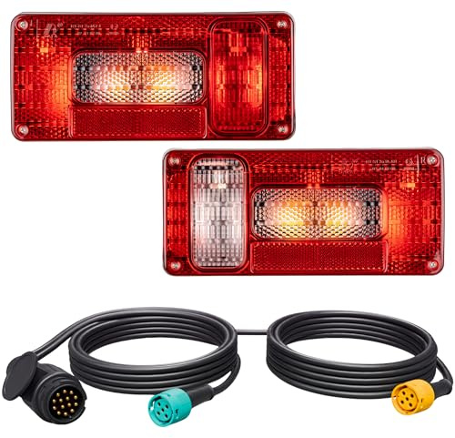 AUTOLIGHT 24 Anhänger Rückleuchten Set 13-polig 12V inkl. 7 Meter Kabelsatz – E-Prüfzeichen – Rücklicht Heckleuchten für Anhänger, Trailer, Wohnwagen, Fahrradträger
