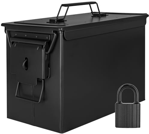 Trucky Munitionsbox mit Schloss 33x19x23 cm Ammo Box Metallkiste Metallbox Munitionskiste Aufbewahrungsbox mit Deckel Army Schwarz Metall
