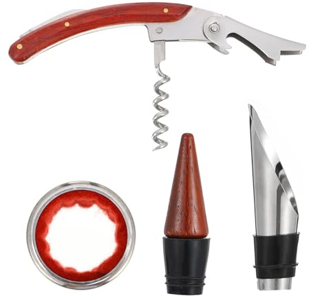 OHPHCALL Kit Ouvre-Bouteille de Vin 3 Pièces en Acier Inoxydable et Bois Collier Anti-Goutte et Tire-Bouchon Épais pour Fêtes en Famille et Entre Amis
