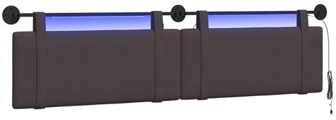 vidaXL Hängendes Kopfteil Mit LED Licht Dunkelbraun Stoff, Stylische Schlafzimmer-Deko, modernes Wandkopfteil, luxuriöser Stoffakzent, gemütliche Schlaf-Oase