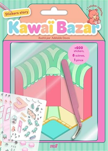 Stickers story - Kawaï Bazar: 8 adorables scènes à compléter - 600 stickers et une pince inclus