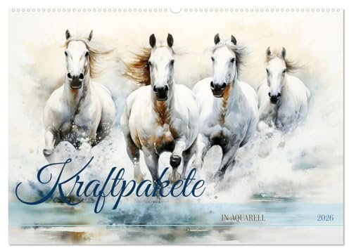 Kraftpakete in Aquarell (Wandkalender 2026 DIN A2 quer), CALVENDO Monatskalender: Sie lieben Pferde und Aquarellmalerei? (CALVENDO Tiere)