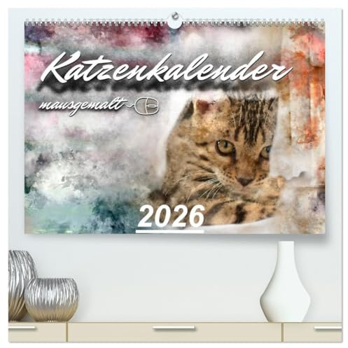 Katzenkalender mausgemalt (hochwertiger Premium Wandkalender 2026 DIN A2 quer), Kunstdruck in Hochglanz: Digitale Fotobearbeitung verleiht diesen ... von Malerei mit Wasserfarbe. (CALVENDO Tiere)