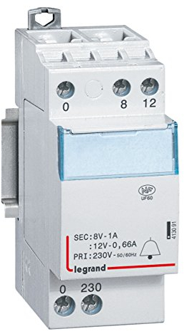Transformateur pour sonnerie 230V vers 12V ou 8V - 8VA - 2 modules
