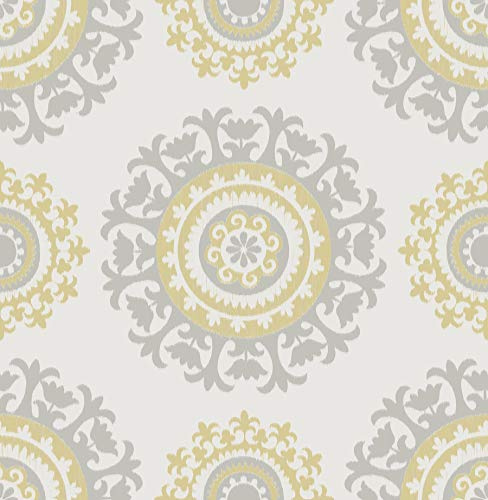 NuWallpaper Grey and Yellow Suzani Peel and Stick Wallpaper