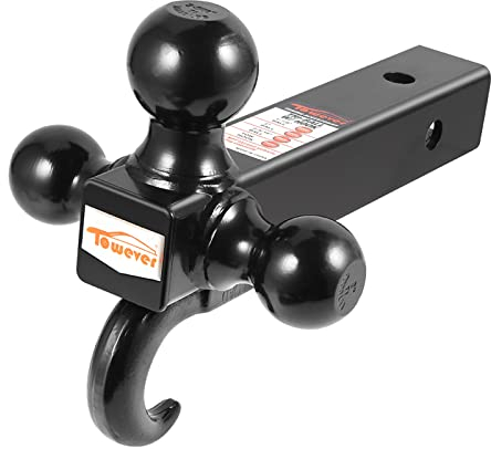 Towever 5,1 cm Klasse III/IV Anhänger Tri-Ball Halterung mit Haken (schwarz, Hohlschaft)