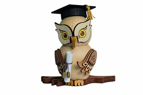 Drechslerei Kuhnert - Rauchfigur/Räucherfigur - Eule Bachelor aus Massivholz - ca. 15 cm - Made in Germany