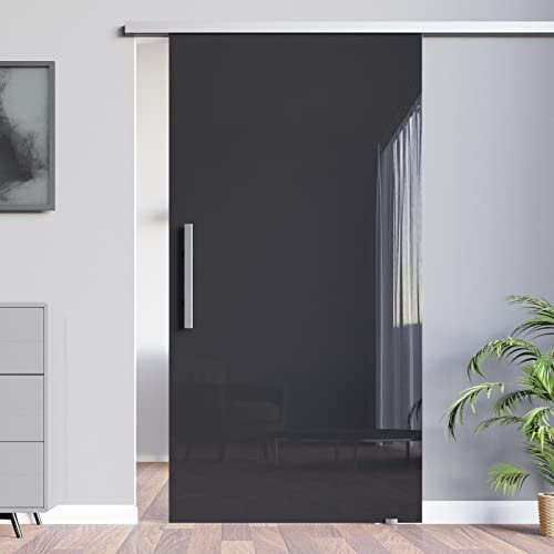 BV-1025S-420GR-ASE: Schiebetürsystem VSG 1025x2050x8mm hochglanz schwarz; Schienensystem SlimLine SoftClose; Griffstange eckig 420