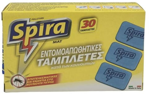 SPIRA 30 (1 Confezione da 30) x Compresse di Ricarica per sensore di zanzare antidéflagrants Insetto Fazzoletto a Mosca, Adatto a Tutti i Tipi di schede