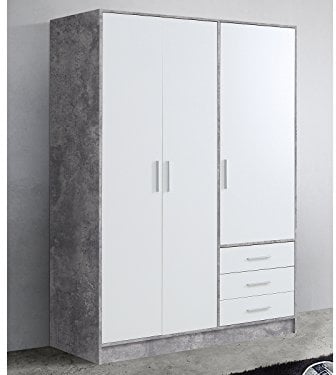möbelando Kleiderschrank Schlafzimmerschrank Holzschrank Schrank Schlafzimmer Babbette I Beton/Weiß