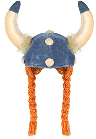 Wicked Fun Unisex Adult Soft Fabric Viking Hat with Ginger Plaits and Horns Unisex Fancy Dress Accessories