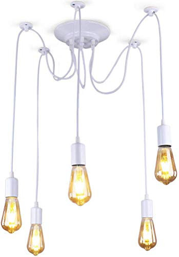 YZM Lampada a ragno regolabile moderna bianca, illuminazione industriale a soffitto Edison, lampadario E27 (5 luci)