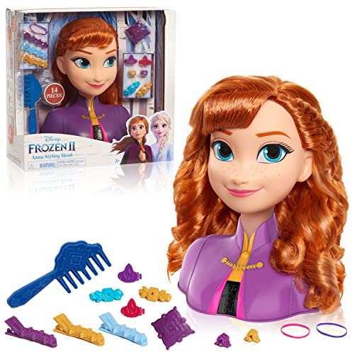 Disney Frozen 2 Anna Frisierkopf 20cm mit 14 Zubehörteilen für Styling-Spaß, ab 3 Jahren, Just Play, Merhfarbig, 32811