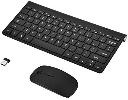Cuifati Kabellose Tastatur und Maus, 2,4 GHz, dünn und wasserdicht, wiederaufladbar, ergonomische Tastatur und Maus, leise, für PC Win XP/7/8 PC/Laptop/Smart TV/Spiele (schwarz)