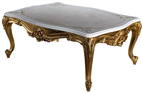 Casa Padrino Luxus Barock Couchtisch Weiß/Beige/Gold 120 x 85 x H. 49 cm - Edler Massivholz Wohnzimmertisch im Barockstil - Prunkvolle Barock Möbel