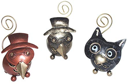 SAWA Fotohalter Kartenhalter Rabe/Eule Set Memohalter Metallfigur Bunte Tierfigur Tischkartenhalter Deko-Figur Geschenkidee