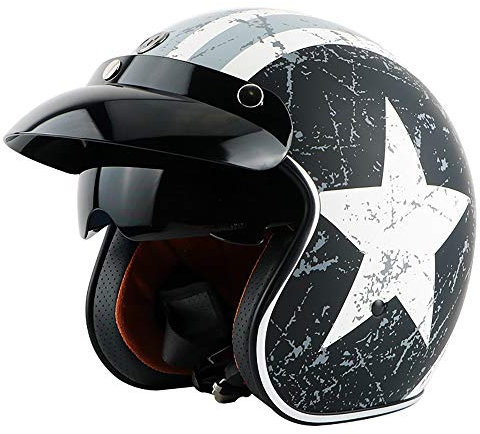 TKTTBD Vintage Casco Moto Mezzo Viso Uomo Retro Caschi,Casco da Motociclista da Uomo E da Donna Harley Casco da Bicicletta Cruiser Scooter Jet Casco da Collisione,omologato DOT/ECE