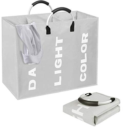 O'woda Cesto per Biancheria con 3 Scomparti, Cesto Portabiancheria di Grandi Dimensioni, Portabiancheria Sporca con Manici (Grigio)