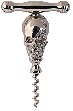 Walking Sticks Tire-bouchon en argent 925 décoré élégant de luxe bouteille de vin, lève-bouchon précis, argenté tête de mort