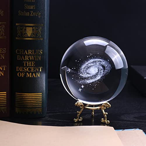 100 mm K9 Crystal Galaxy Ball 3D Lasergravur Miniaturmodell Kugel Wohnkultur,mit silberner Basis,10cm
