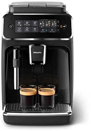 PHILIPS Series 3200 Fully automatic espresso machines, 4 Beverages, Classic Milk Frother, Intuitive Touch Display, 100% ceramic grinders, My Coffee Choice, AquaClean filter, Glossy Black (EP3221/40)