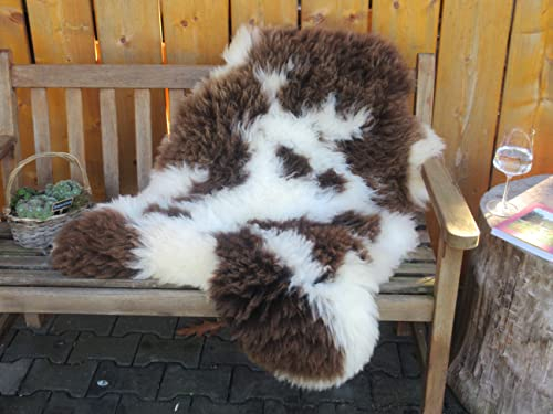 Felltrade Merino Schaffell Lammfell echtes Fell gefleckt Kuhfelloptik ökologische Gerbung (130-140 cm), Braun-weiß